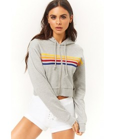 Forever 21  Active Rainbow-Striped Zip-Up Hoodie